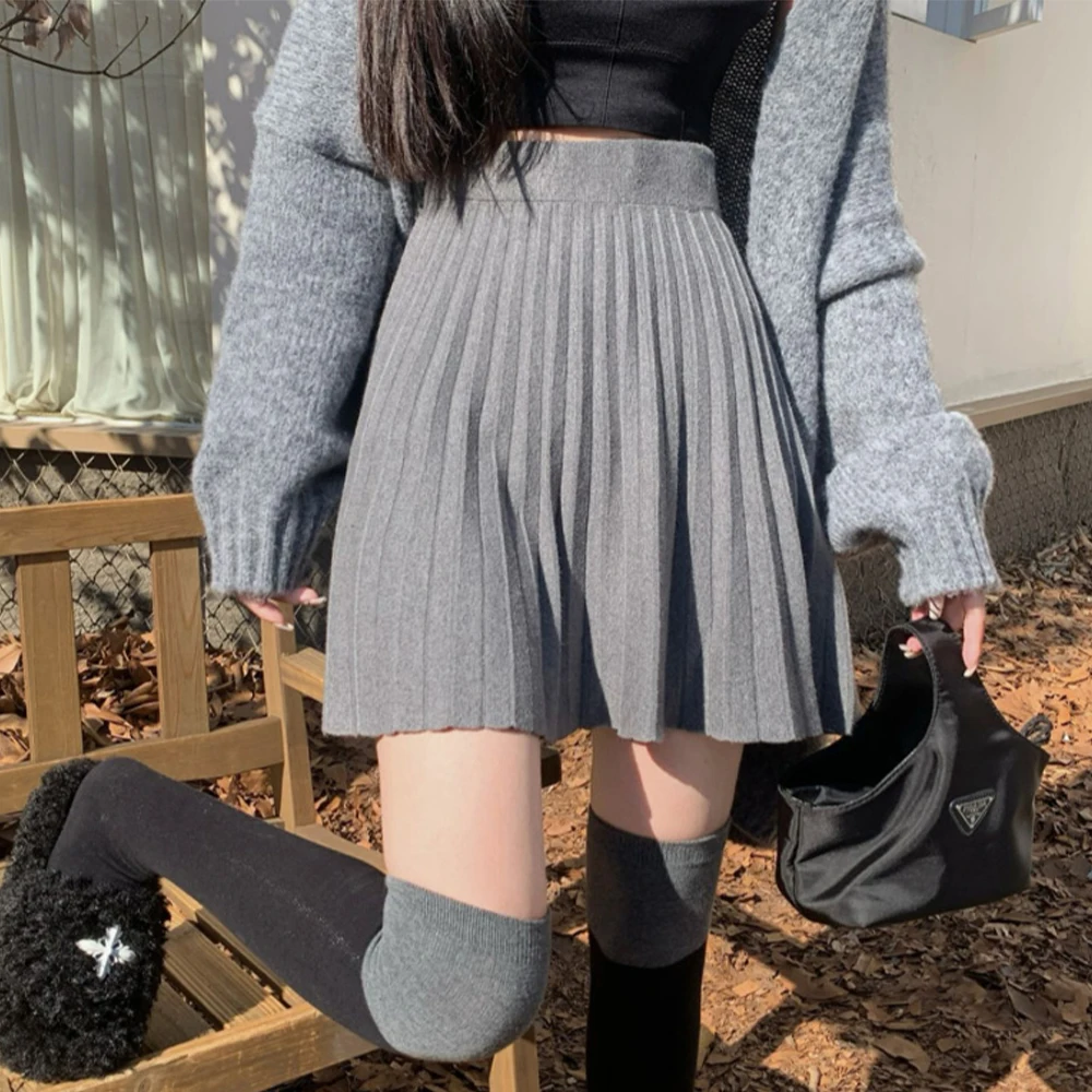 

Women's Pleated Skirts Ladies Sexy A-line Pleated Skirt Girl Korean Style Skirt For School Female Autumn Clothes Knitted Skirts