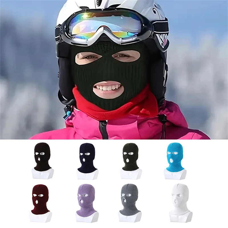 New Full Face Cover Ski Mask Hat 3 Holes Balaclava Tactical CS Windproof Knit Beanies Bonnet Winter Warm Unisex Caps