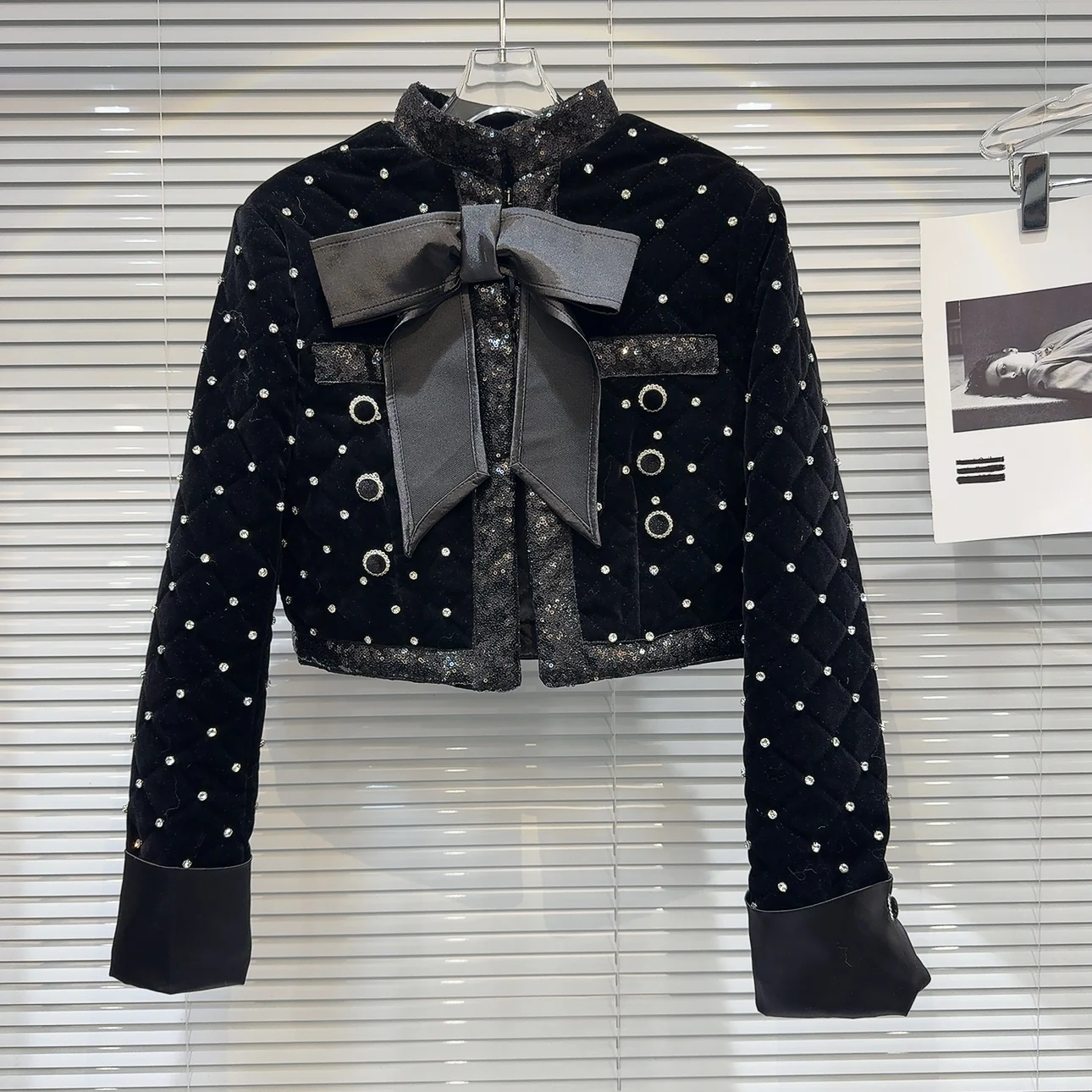 

Модный зимний бархатный джерт, женский плетеный бархатный джерт с хлопковыми отверстиями и жемчужным воротником-бабочкой, прямой крой