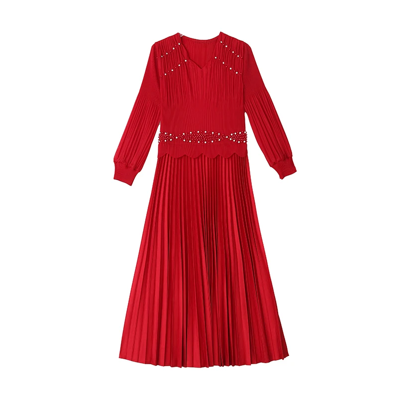 Spring Pleated Patchwork Chic Diamonds Luxury Midi Women\'s Dress Summer Elegant Bodycon Dress 2024 Korean Formal Occasion Dress
