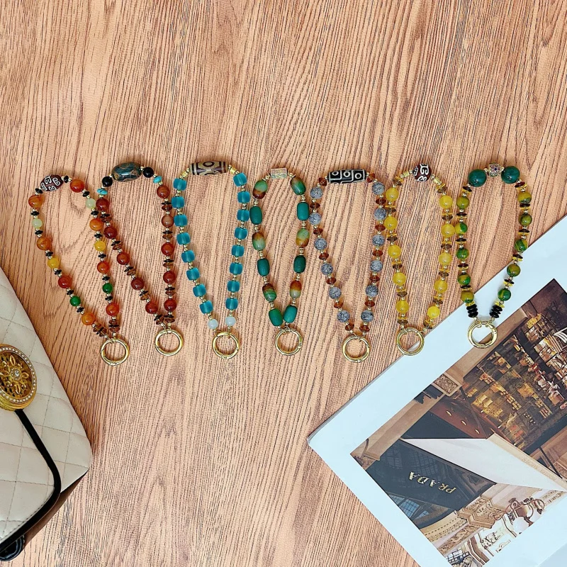 Cross-Border New Arrival Tibet Beads Series with Packaging Gasket Handle Chain Metal Chain Mobile Phone Lanyard Accessories Mult