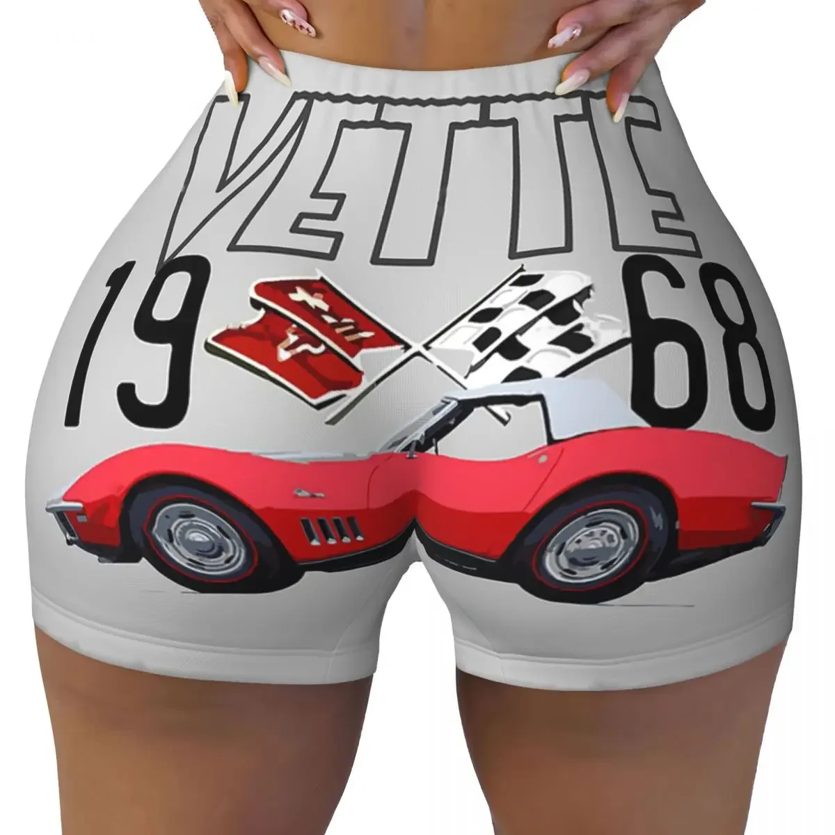 Custom 1968 Red Corvette C3 Convertible Classic Car Women Gym Workout Running Shorts Athletic Volleyball Biker Yoga Shorts