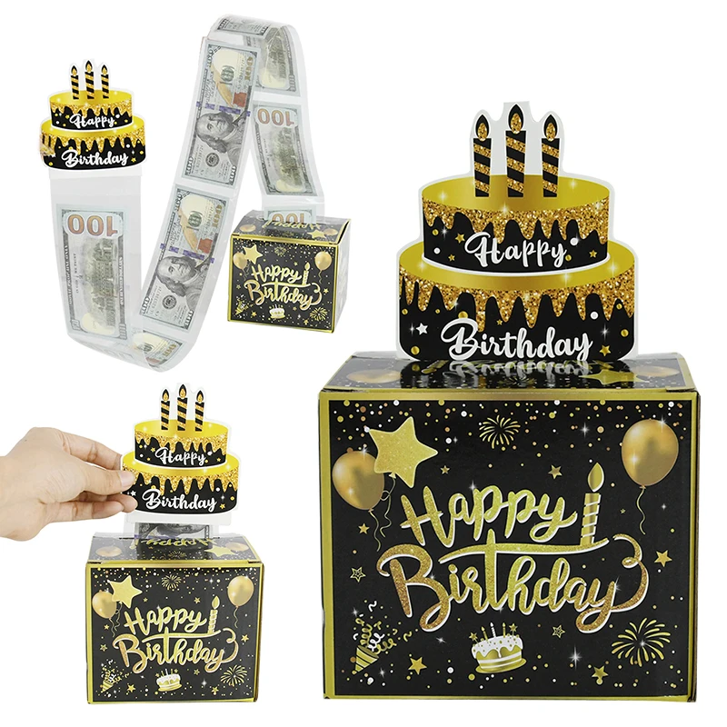 

Birthday Cash Pull Gift Box Money Gift Box Cash Black Money Clip Surprise Birthday Cake Decor Creative Birthday Party Gifts﻿