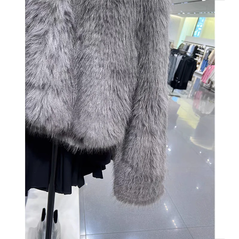 Spring Women\'s Cardigan Jacket Round Neck Pocket Fur Coat Solid Loose Suede Jacket Streetwear Vintag Outerwear