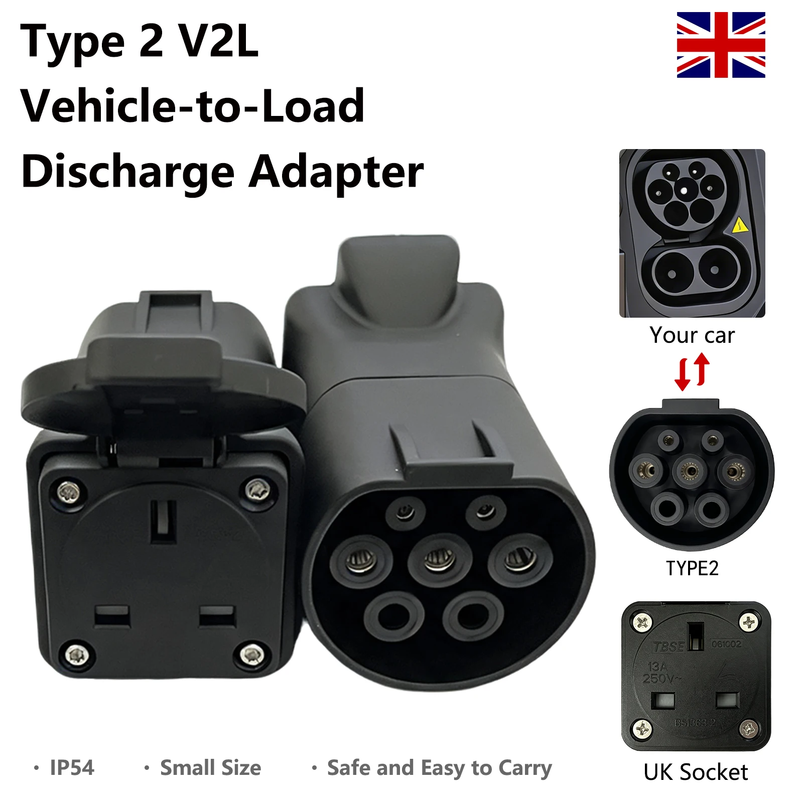 Type2 V2L Discharger Adapter Suitable BYD MG Deepal Geely Jaecoo Omoda LYNK Vehicle‑to‑Load Plug UK Socket EV Camping Vehicles