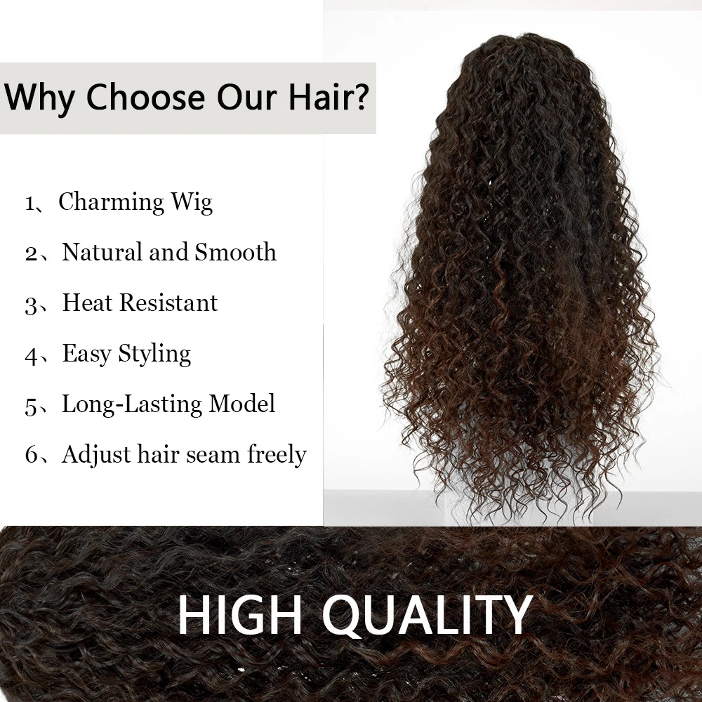 Deep Wave 4*4 Lace Front Wigs for Women Dark Brown Ombre Long Kinky Curly Synthetic Wigs Imported Fiber Hair Daily Cosplay Party