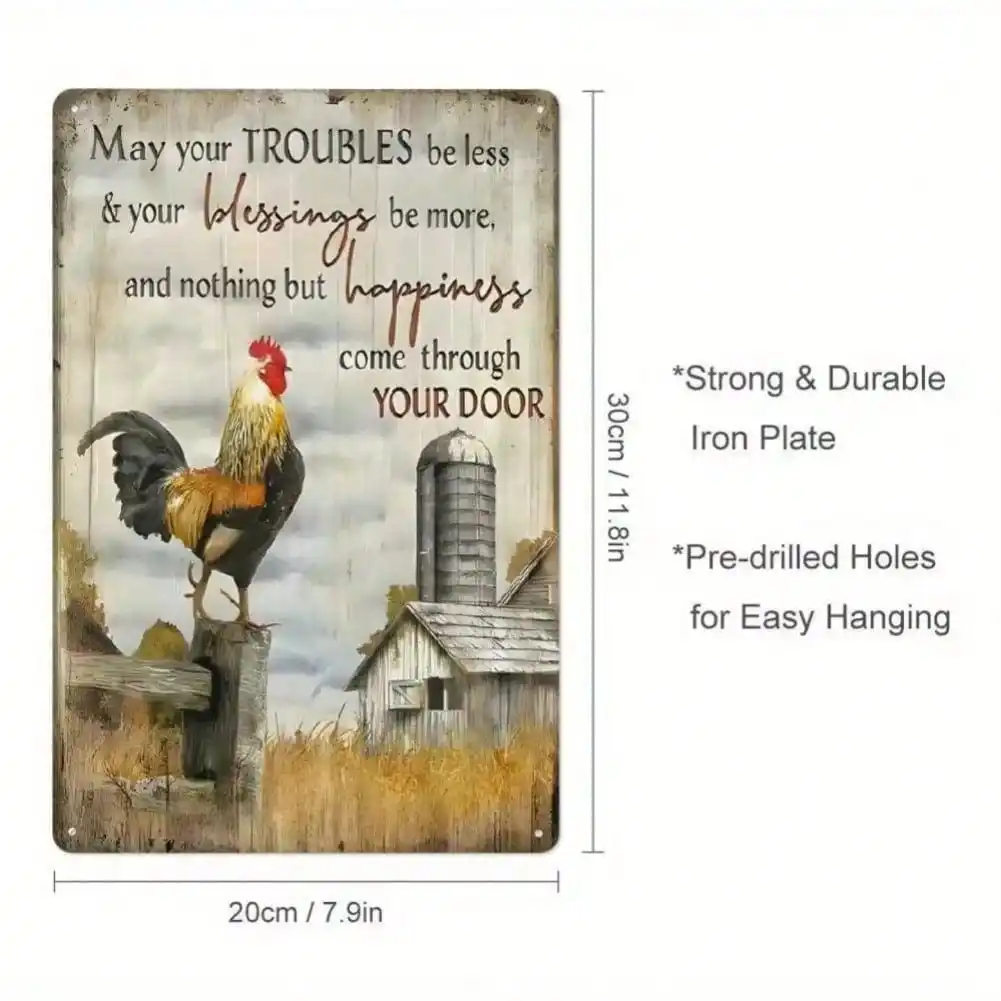 لوحة فنية جدارية على شكل ديك عتيقة لديكور المزرعة الريفية مع رسالة ملهمة لغرفة المعيشة وغرفة النوم والمطبخ #2