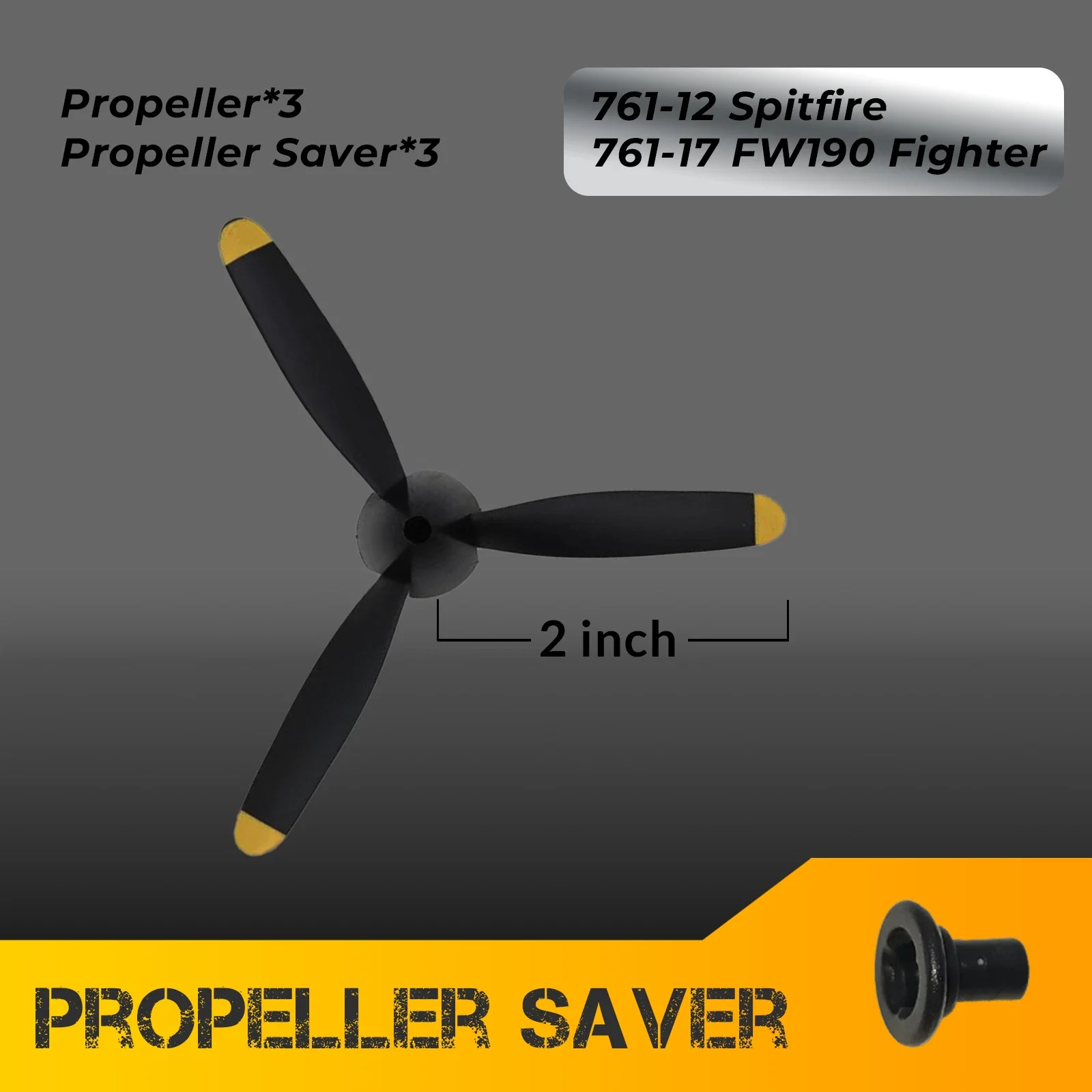 3pcs 3-Blade Propeller, Compatible with Volantexrc Spitfire/FW190 RC Plane, with Saver and Adaptor