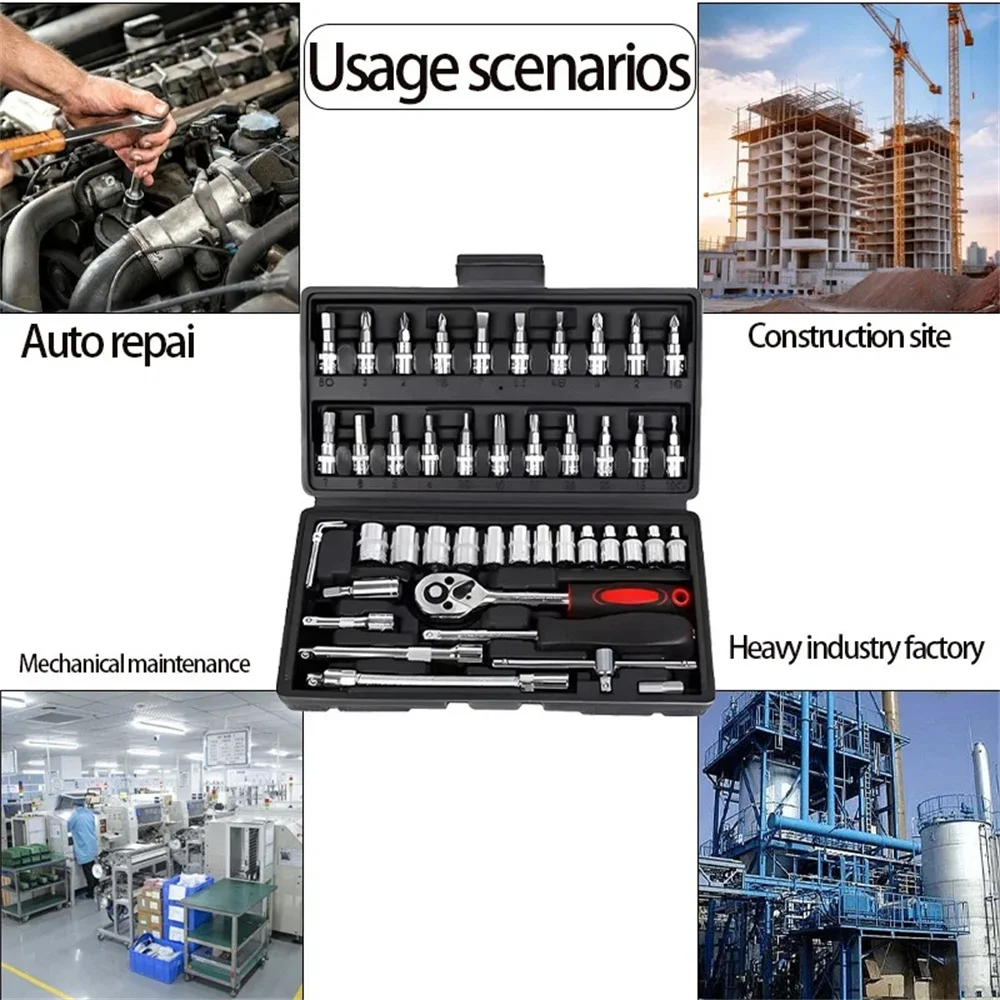 46 قطعة مجموعة أدوات الدراجة النارية محرك المقبس اسئلة وجع مجموعة كاملة طقم تصليح السيارات لأدوات صيانة السيارات والدراجات