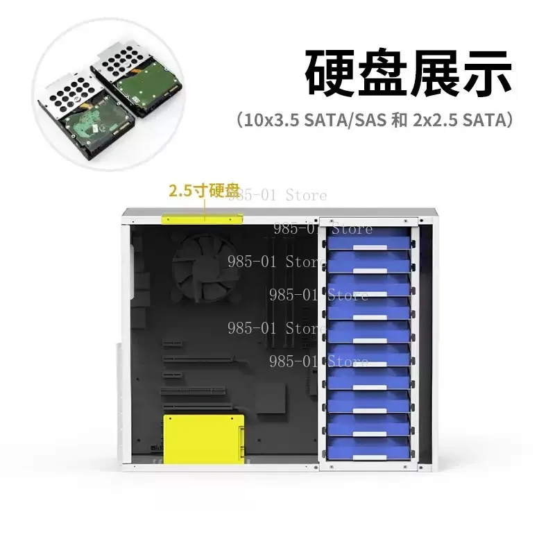 B10 10 Disk NAS Chassis ATX Daya Besar ATX Full High PCIe Hitam Synology Layanan Penyimpanan AIO