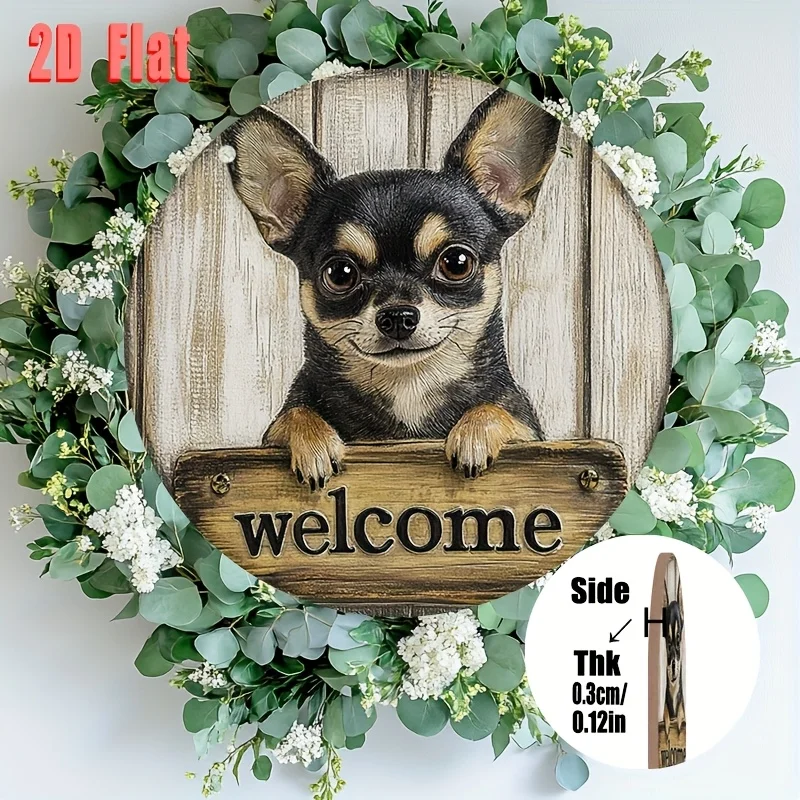 Chihuahua Welcome Sign - Rustic 2D Flat Wooden Wall Art with Adorable Dog Design, Perfect for Home, Bedroom, Garage, Cafe, or Ba