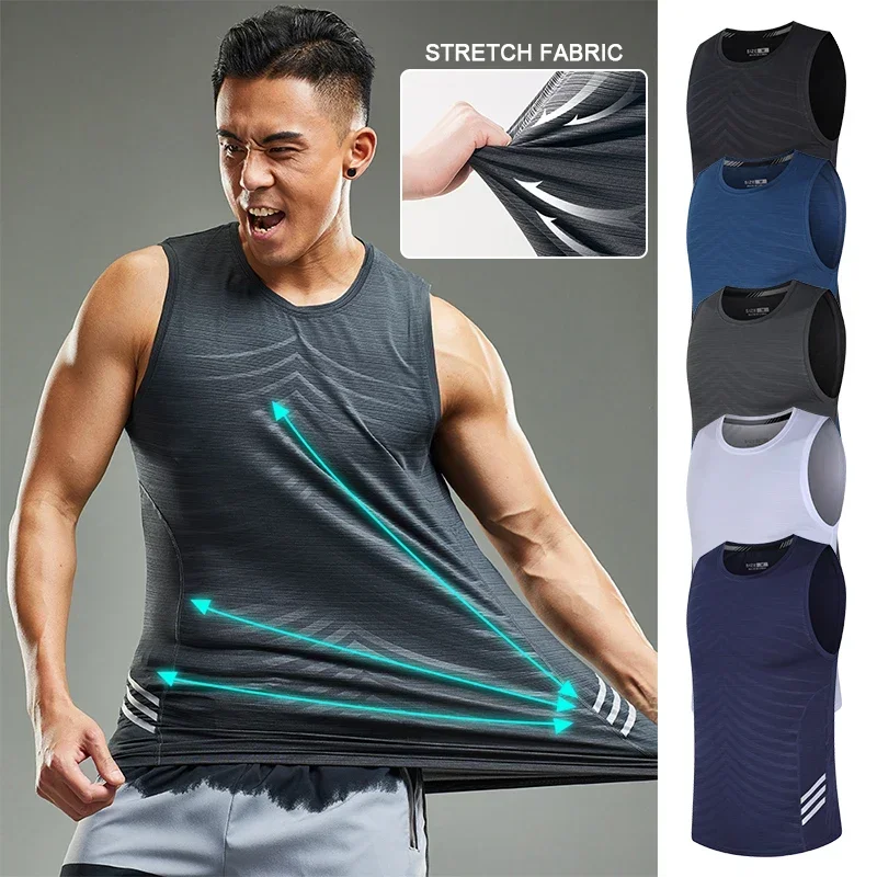 Men\'s Running Tank Top Fitness Wear Shirts Tops Man Sports First Layer Undershirt Ice Vest Sweatshirt Gym Tees Singlet Marathon