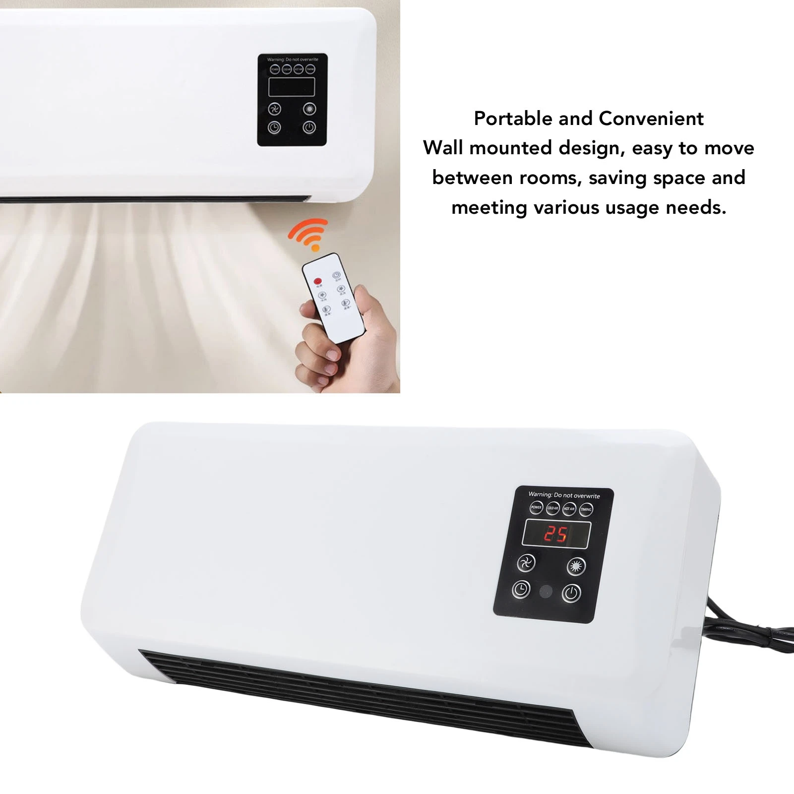 Wall Mounted Fan Mini Wall Mounted Fan Low Noise 2 in 1 Small Wall Heater with Remote Control for Bedroom  Portable Fan