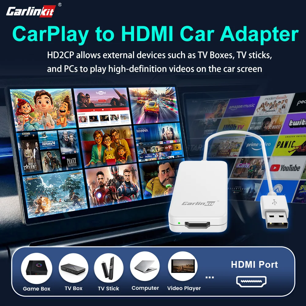 

CarlinKit CarPlay to HDMI Car Adapter Support HDMI Device PS5 Game Consoles Tv Sticks Laptop etc. Car TV Mate Box Video Dongle