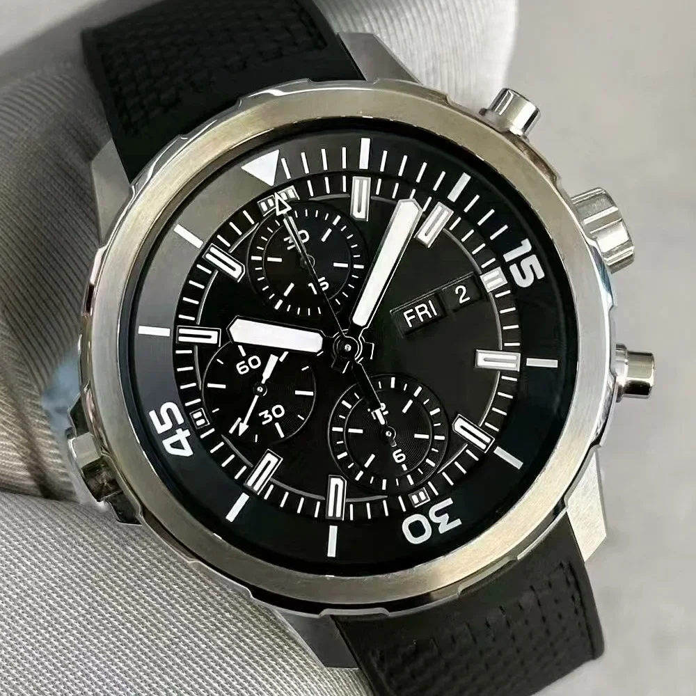 الرجال كوارتز كرونوغراف VK63 ساعة Aquatimer الساعات متعددة الوظائف الفولاذ المقاوم للصدأ أسود أزرق المطاط الأبيض التقويم حسب الطلب #2