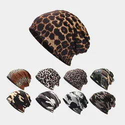 New Top Fashion Women Hat Striped Female Beanies Skullies Casual Polyester Leopard Scarf Cap Two Used Autumn Spring Warm Hats