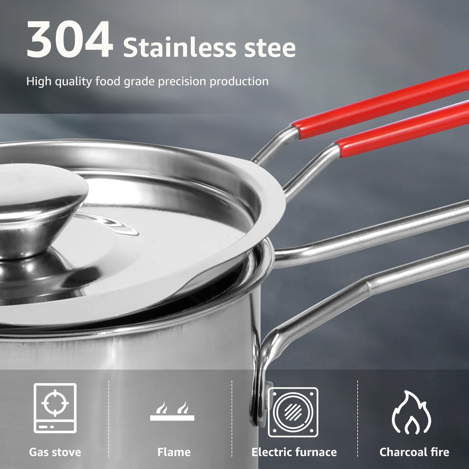 Stainless Steel Deep Fryer Pot with Strainer Basket and Handle Portable Outdoor Camping Fryer for Frying Fish Shrimp Chicken view 3