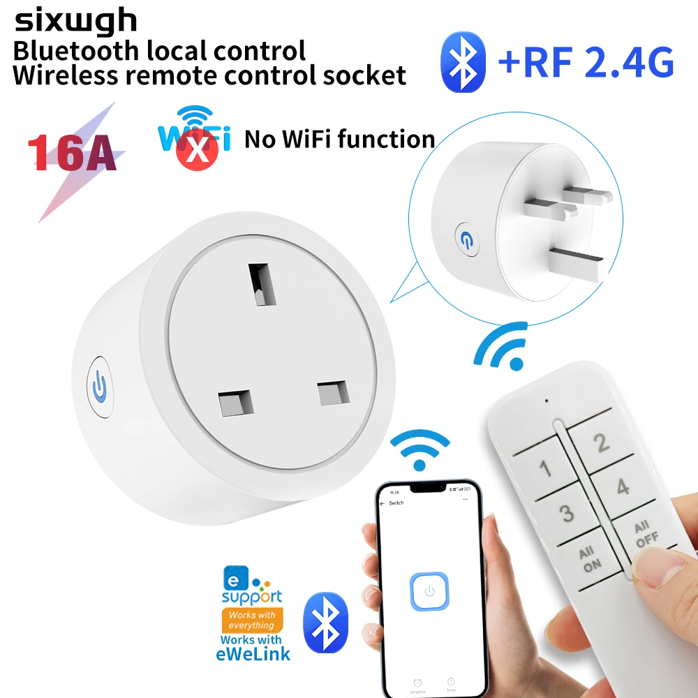Intelligente Bluetooth-Steckdose mit Lokaler Steuerung UK-Stecker RF2.4G Kabellose Fernbedienung Zeitschaltuhr für Hausautomation