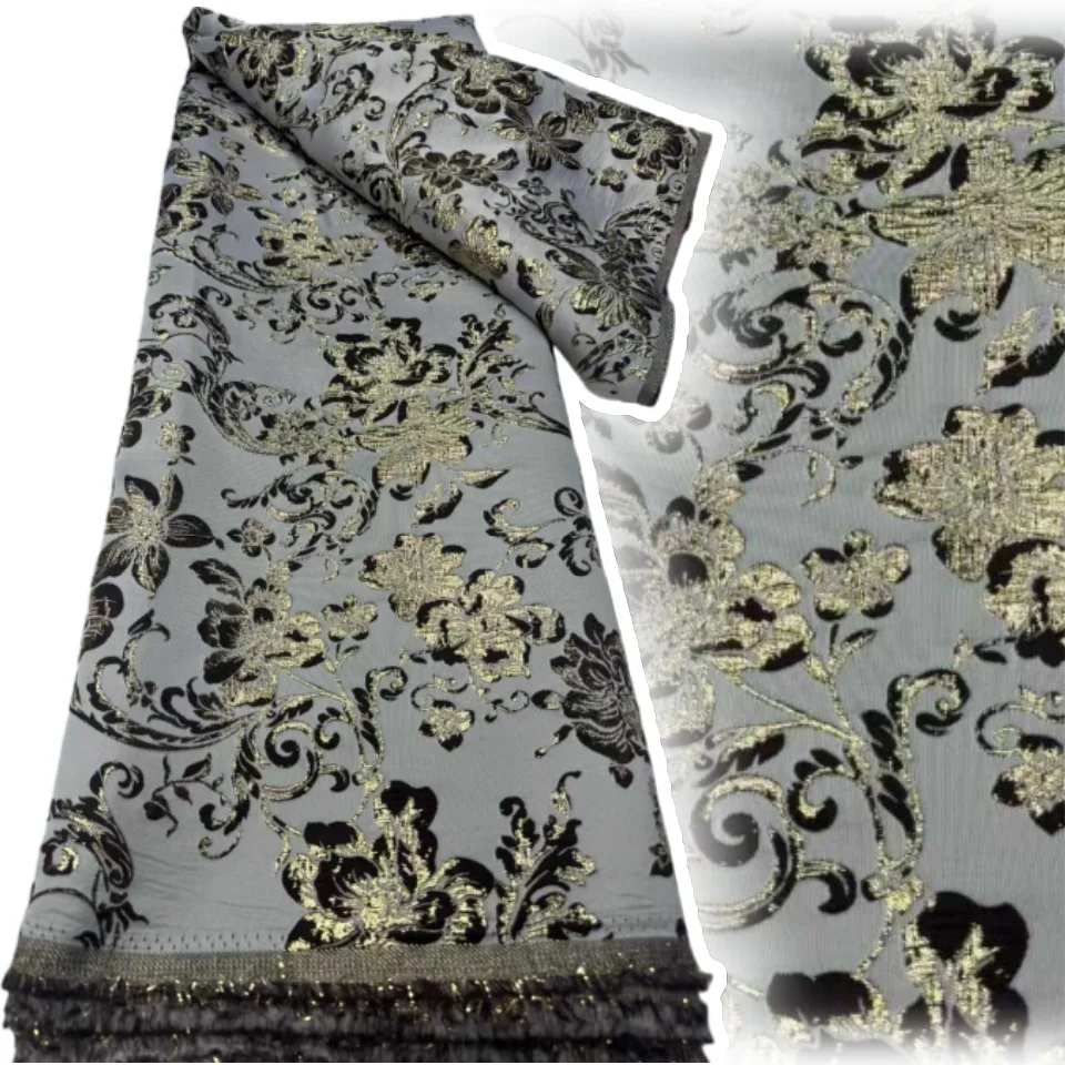 

Latest African Jacquard Lace Fabric 2026 High-Quality Nigerian Chiffon Lace Fabric Women's Evening Gown Dress Sewing 5yards 1965