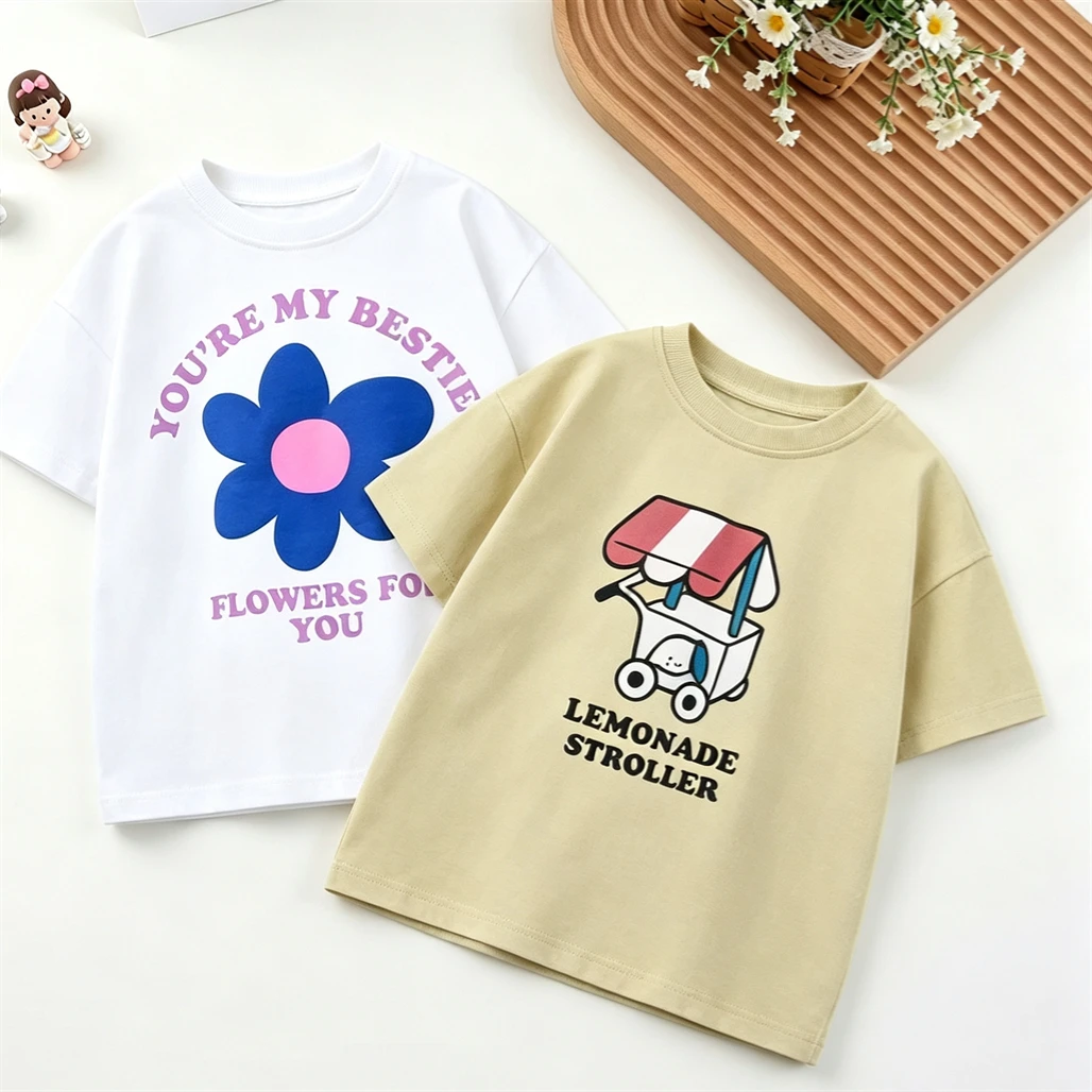 Kids New Design TShirt Cartoon Summer Trendy Clothes Baby Boys Fashion Simple Versatile Base Shirt Toddler Cute Printed Tops