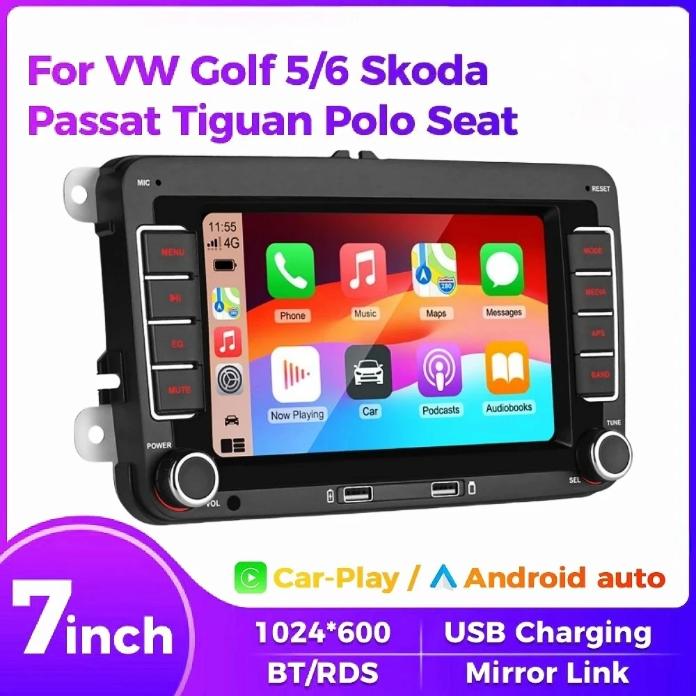 2 Din HD 7inch Car Media Video RDS Airplay Car Radio CarPlay Android Auto Stereo Audio For VW/Seat/Skoda/Passat/Golf/Polo