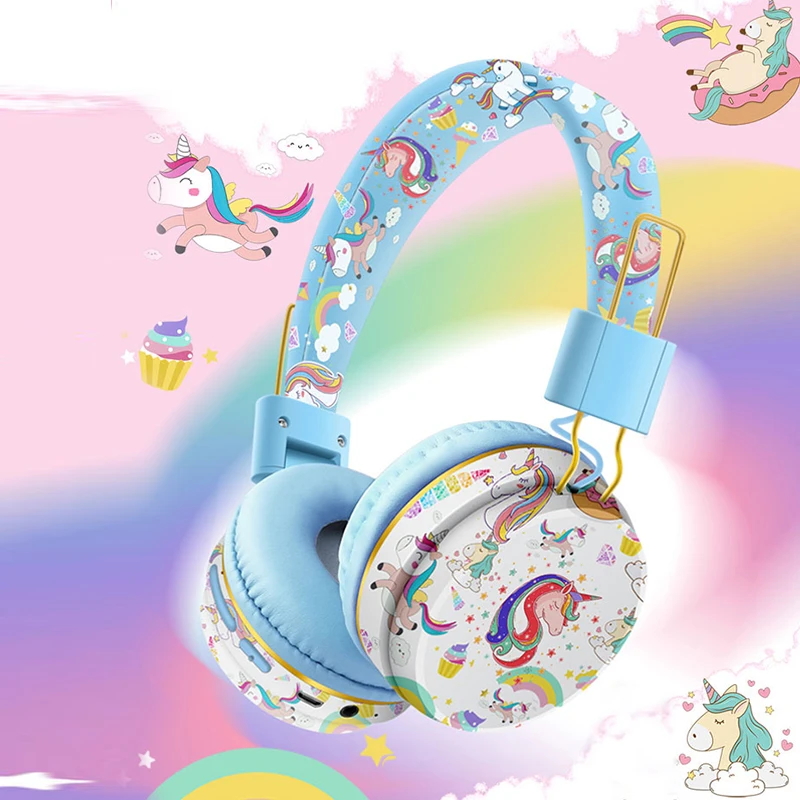 Headset with Microphone Unicorn Girls Music Helmets Bluetooth Earpiece Boys TF Card Phone Children\'s Cartoon Headphones for Kid