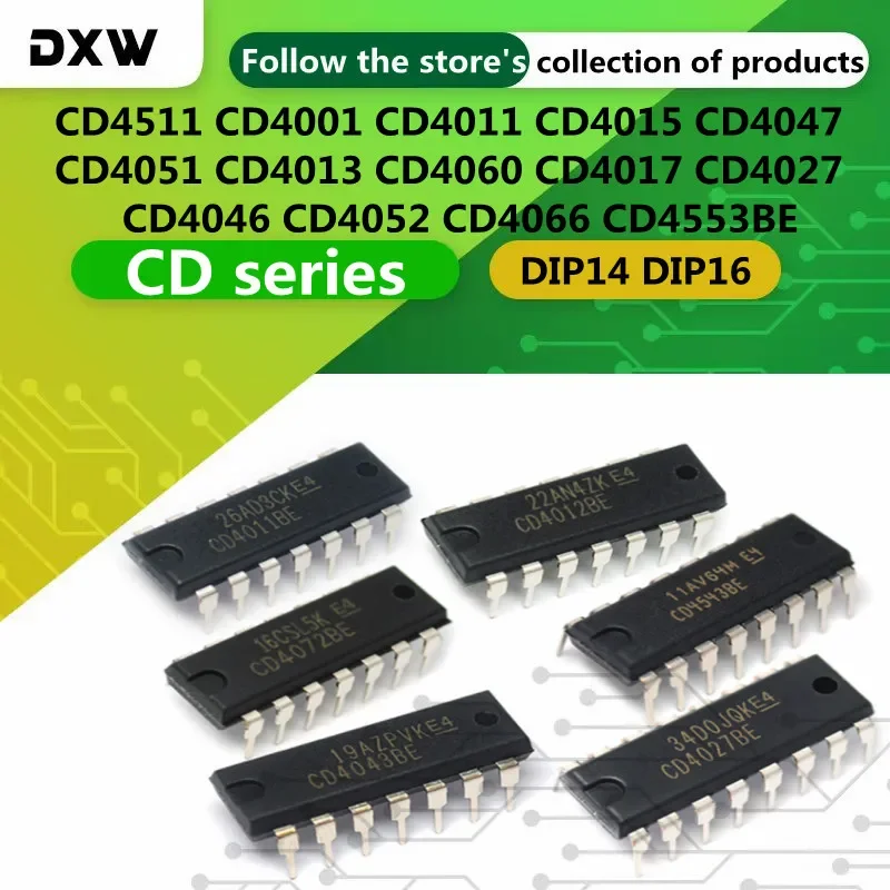 10PCS CD4511 CD4001 CD4011 CD4015 CD4047 CD4051 CD4013 CD4060 CD4017 CD4027 CD4046 CD4052 CD4066 CD4553BE DIP14 DIP16