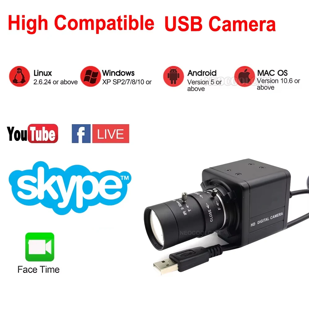 Industrial 4K 8MP IMX415 USB Webcam 30fps High Speed 2K 4MP F5253 Usb Camera With Varifocal /Fixed CS Lens OTG UVC Plug And Play