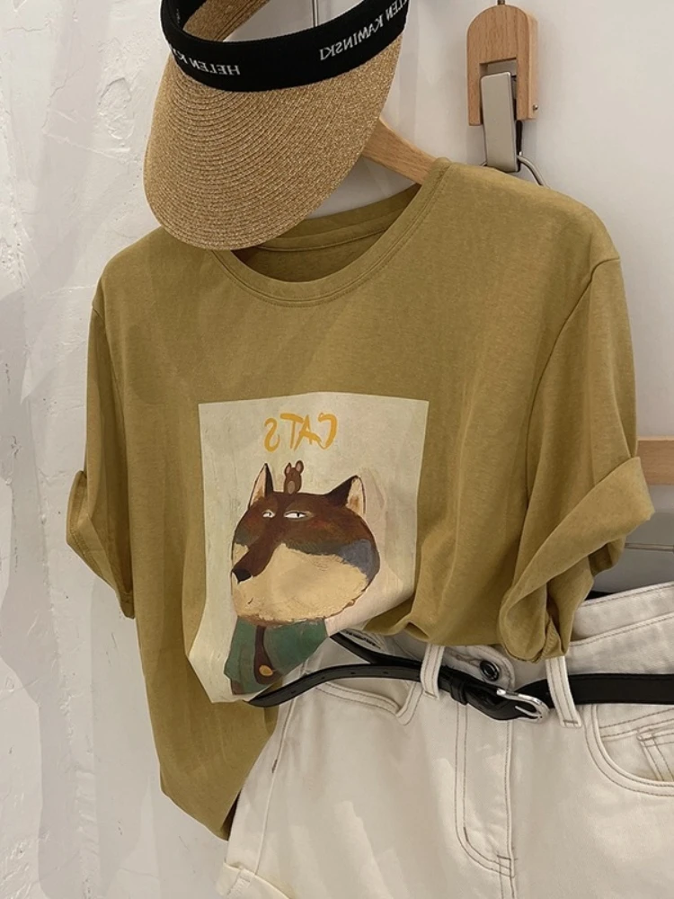 Extra Large Size 300 Pounds 2026 New Style Women's Cotton T-Shirt Short Sleeve round Neck Print Casual Summer Top Trendy