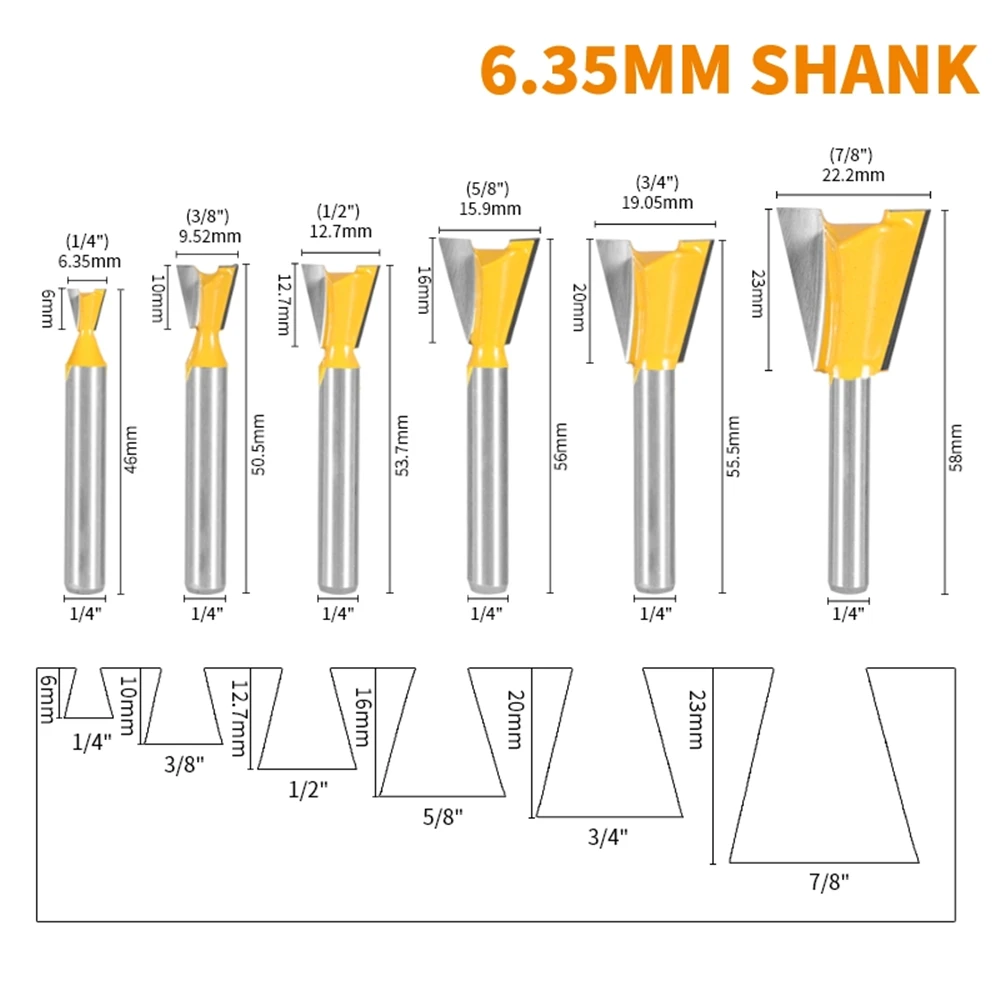 6mm 6.35mm 8mm 12mm 12.7mm Shank Dovetail Joint Router Bit Set 14 Degree Woodworking Engraving Milling Cutters For Wood Tools