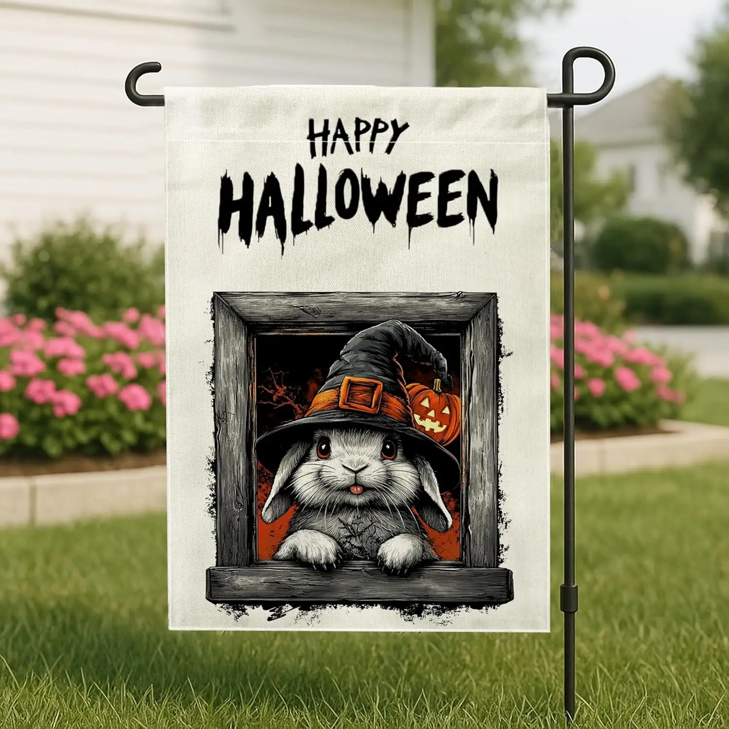 Halloween Bunny Rabbits Garden Flags 12x18 Inch Double Sided for Outside, Cute Funny Window Standard Burlap Lawn Flags, Anim yyi