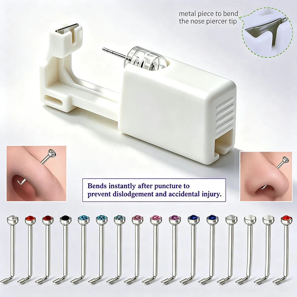 1PC/4PCS Disposable  Bendable Nose Piercing Gun Self Nose Piercing Kit Piercing Nose Rings Piercer With Piercing Hole Cleaner