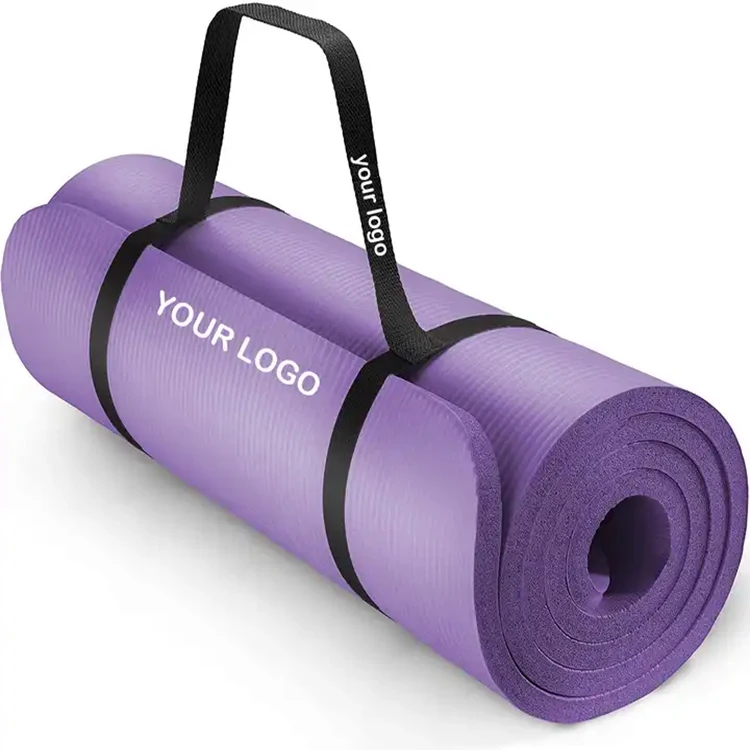 

China Supplier Wholesale Durable Long Custom Printed Logo Eco-friendly 10mm Thick NBR Non Slip Yoga Mat Set With Bag Straps