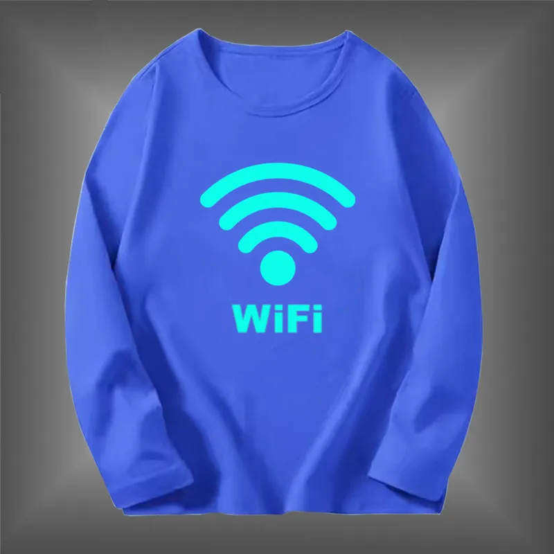 ربيع الخريف مضيئة الكرتون واي فاي طويلة الأكمام تي شيرت مضحك ملابس علوية من القطن الفتيان الاطفال ملابس الأطفال متوهجة الملابس