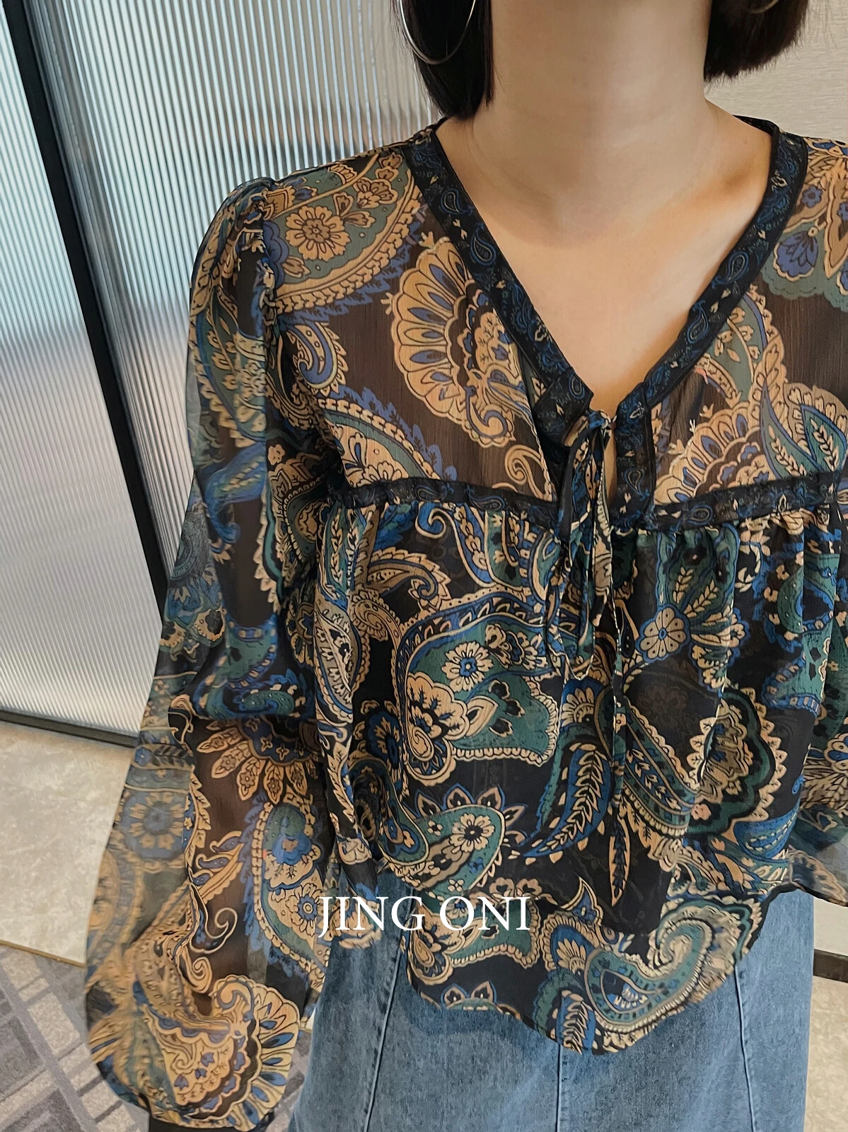 Shirts Blouses Spring Chiffon Tops Floral Y2K 2024 Women Clothing Korean Style Vintage Fashion Elegant Long Sleeve Luxury New