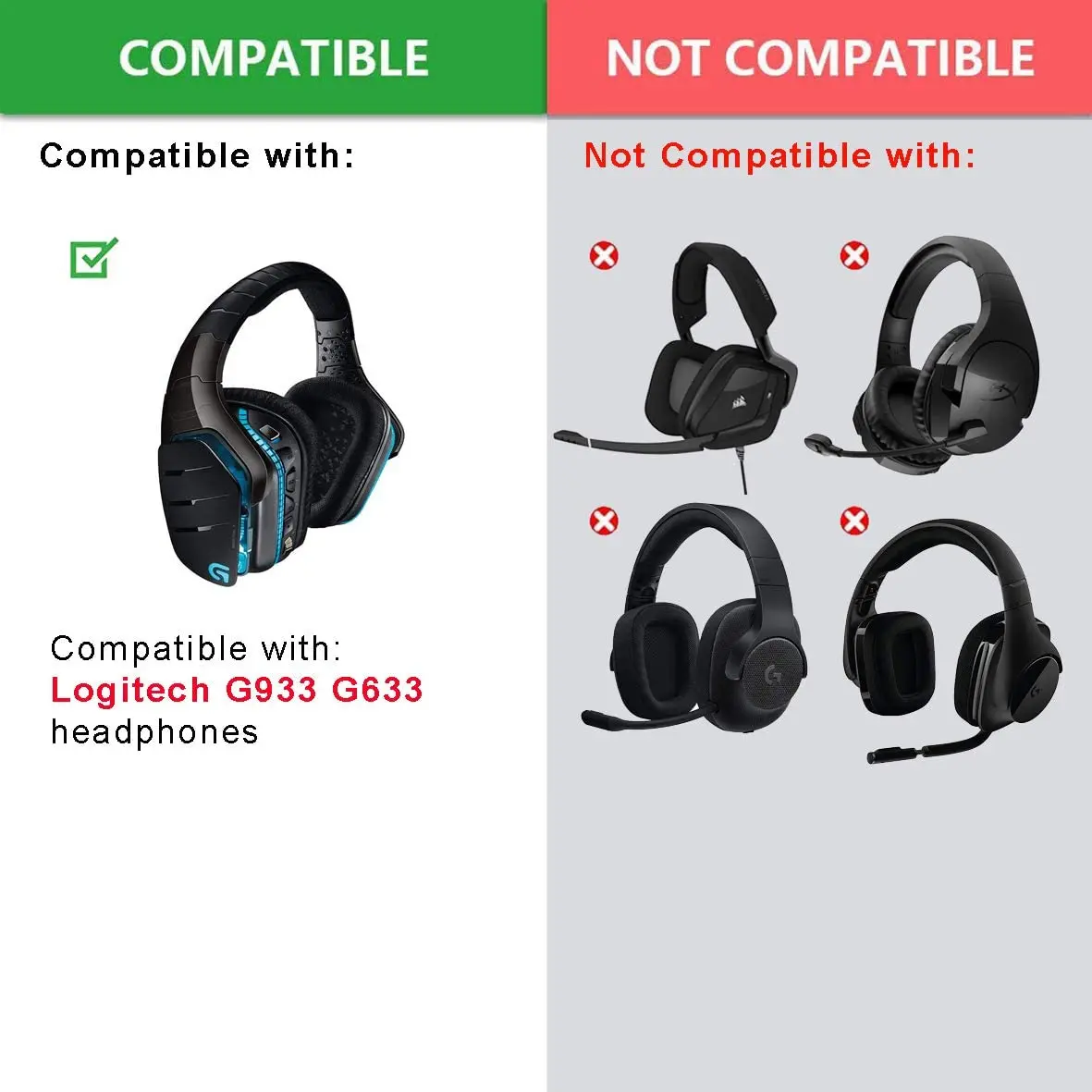 G935 Ear Pads Replacement Ear Cushions Headband Compatible with Logitech G933 G935 G633 / g 933 g 935 g 633 Artemis Headphones