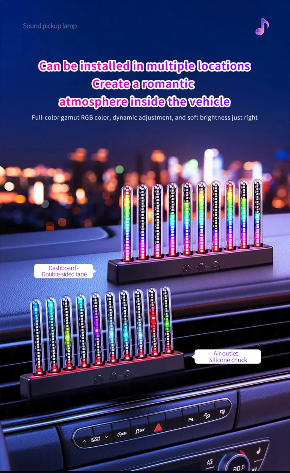 Auto RGB Pickup Licht Spektrum Rhythmus Atmosphäre LED Leuchtende Röhre Musik Tischset Auto-Ornament Sprachgesteuertes Geschenk – Detail 3