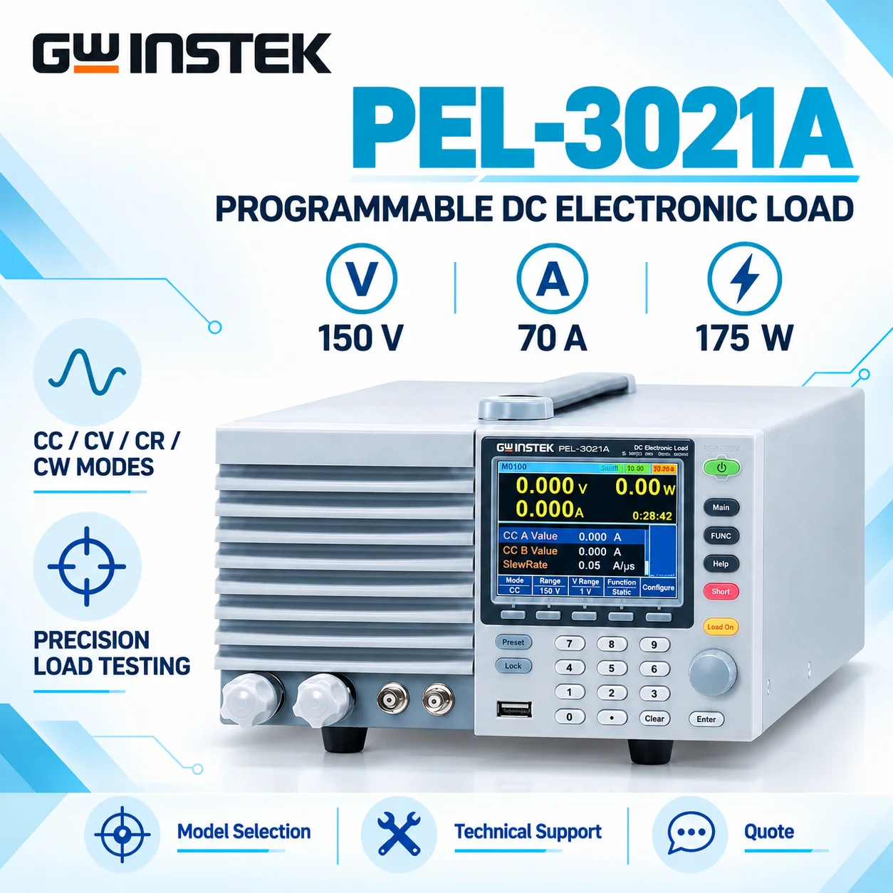 GWINSTEK PEL-3021A PEL-3031E/AE Programmable DC Electronic Load, 175W 150V 35A, High Slew Rate, Sequence, Short Circuit, USB/LAN