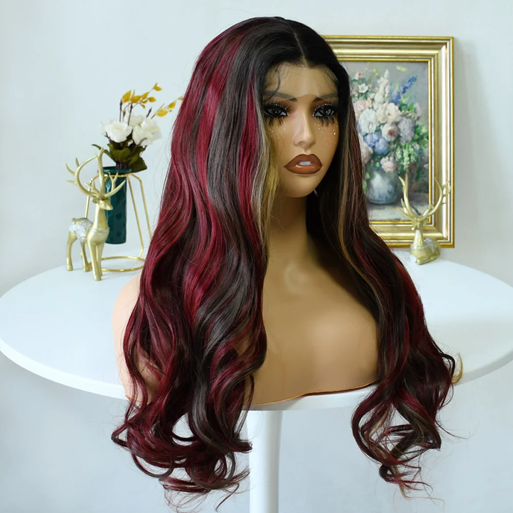 أسود شقراء تسليط الضوء على شعر مستعار أحمر الجسم موجة Hd شفافة الدانتيل الباروكة الأمامية 13x4 شعر مستعار موجة عميقة قبل قطعها الدانتيل الجبهة شعر مستعار اصطناعي