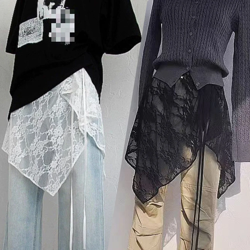 

French Lace Up Short Fart Curtain Skirt Lace Apron Skirt Irregular Layered Wrap Skirt Bandage Hip Covering Casual Outer Skirt