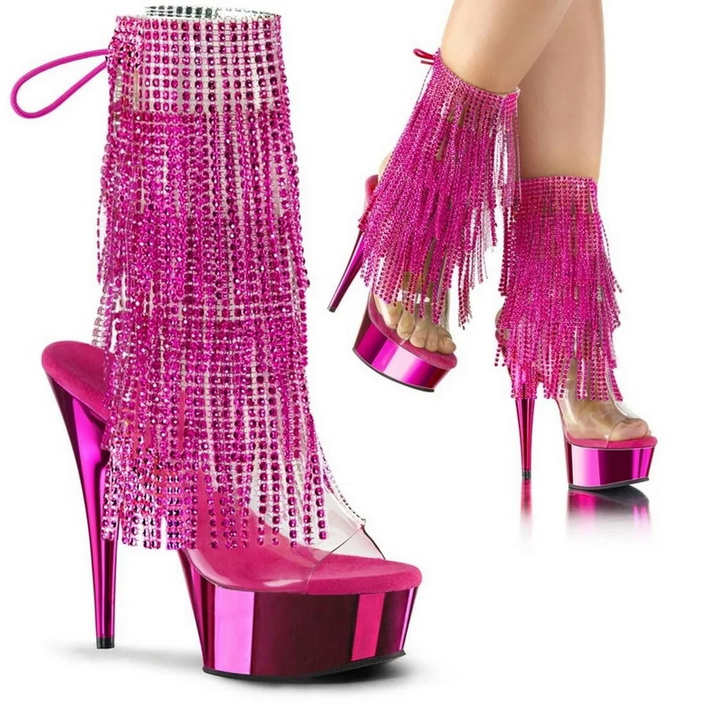 

CA 15cm Erotic High Heels Sandals Boots,Women Sexy Tassels Summer Shoes,Pole Dance Platform Botas,Purple,Black,Silver,Dropship