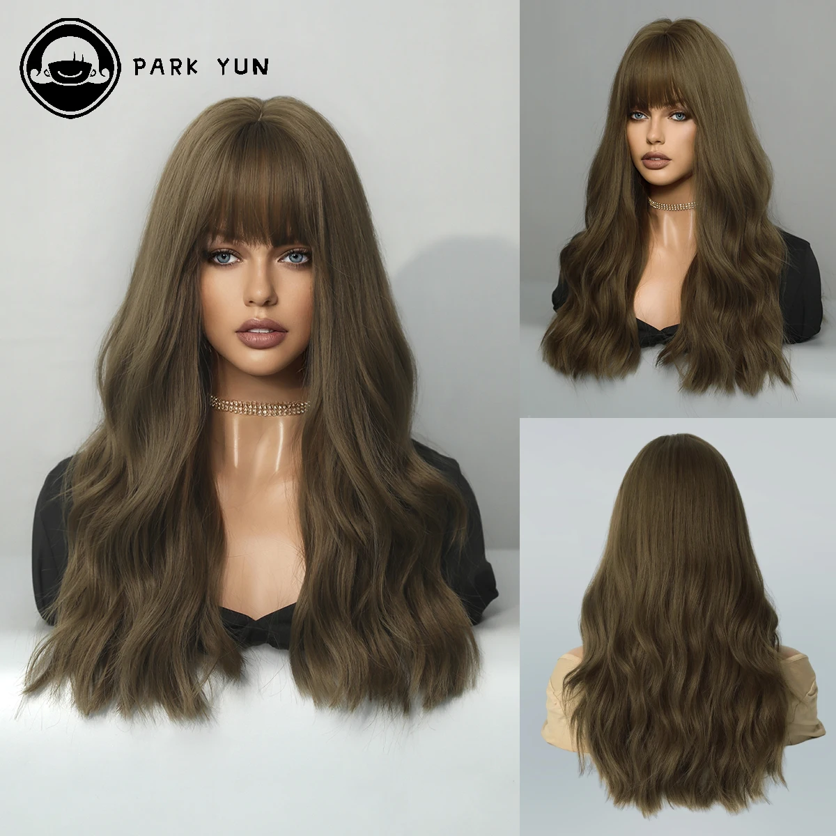 

Long Wavy Synthetic Wig with Bangs for Women Body Dark Brown Wave Wigs Cosplay Daily Lolita Medium Natural Hair Heat Resistant