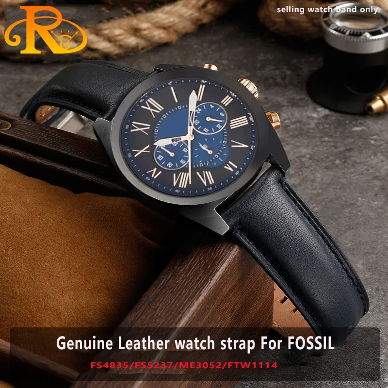 20mm 22mm Cowhide Genuine Leather Watchbnd Strap For FOSSIL FS4835 FS5237 ME3052 FTW1114 Waterproof Men's Quick Release Bracelet