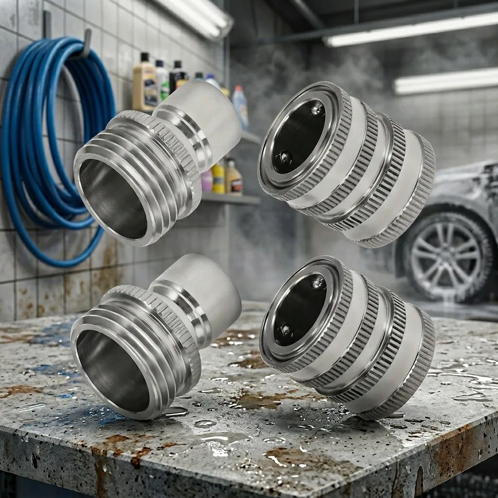Garden Hose Quick Connect Set 4 Pack Stainless Steel 3/4 Inch GHT Fittings for Reliable Leak Resistant Water Flow in Outdoor Use