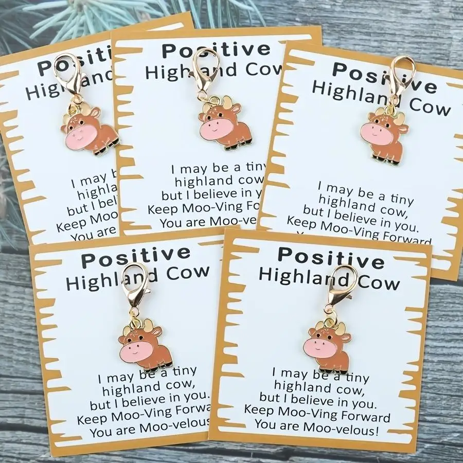 1/5/10/20/50/100pcs Positive Highland Cow Keychain, Cow Gift, Birthday, Party Favors, Inspirational Positive Gift, Decorative Ba