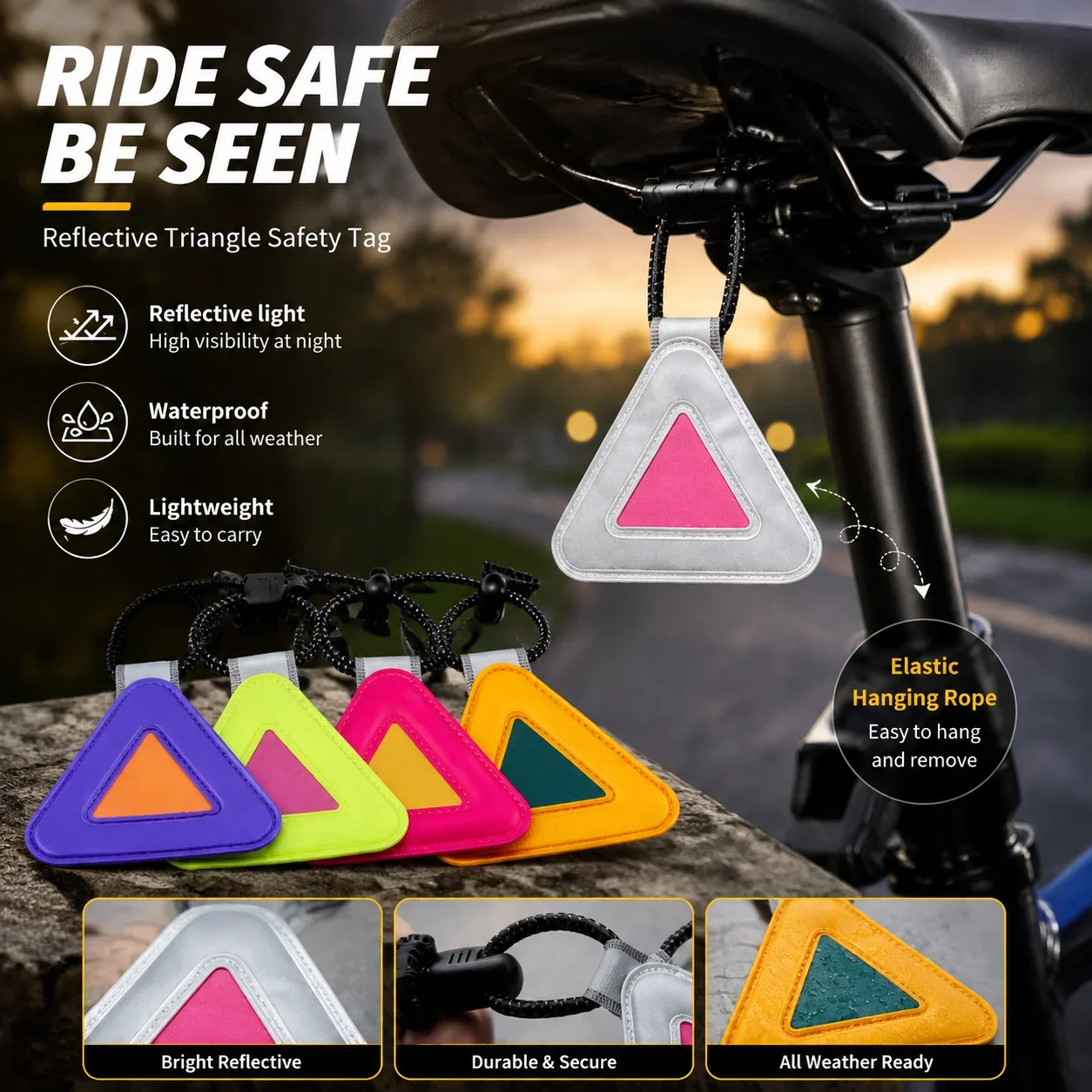 Visibility Night Riding Safety Warning Triangle Pendant Multifunctional Elastic Cycling Reflective Triangle Sign Bicycle Saddle