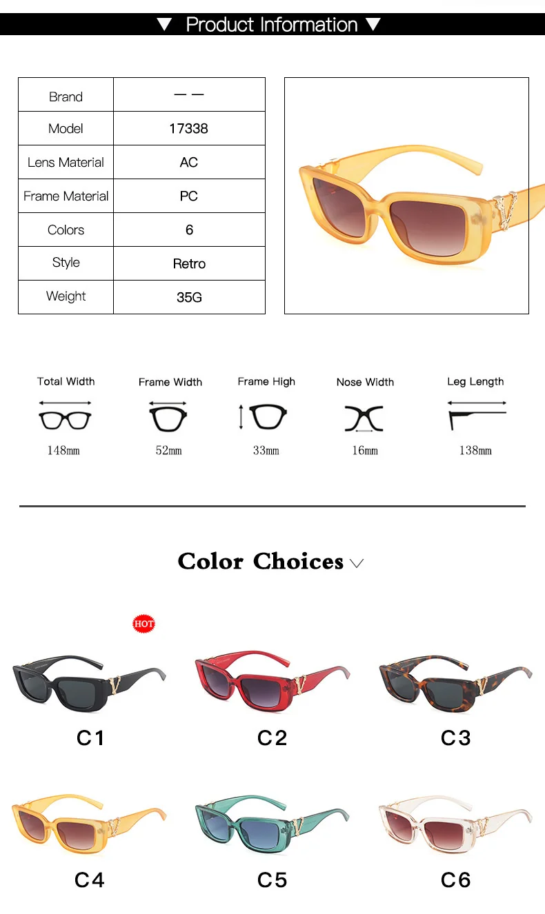 Vintage Rechteck Quadrat Sonnenbrille Frauen Marke Designer Retro Kleine Katze Auge Sonnenbrille Für Damen Klassische Schwarz Oculos De Sol – Detail 5