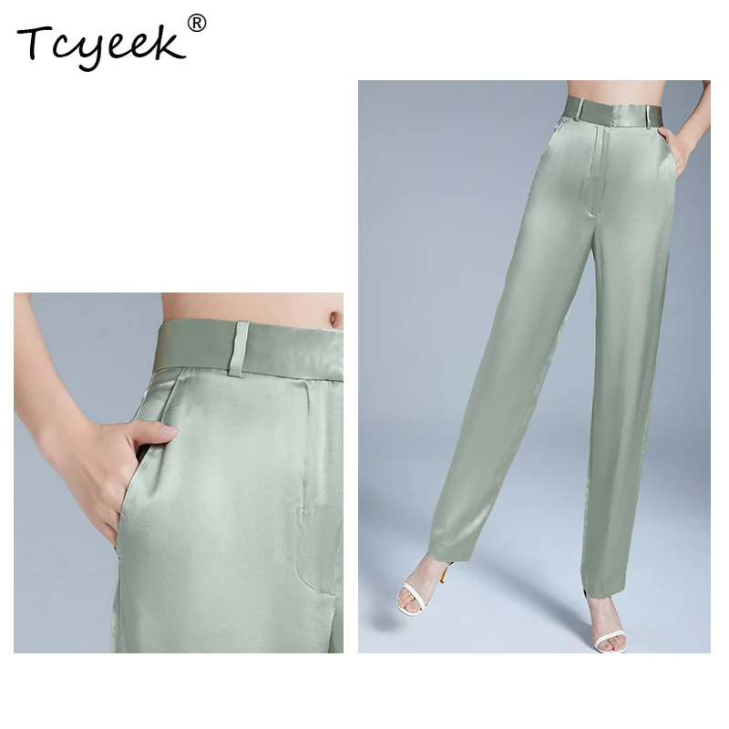 Tcyeek 95% Maulbeere Echte Seide Hosen Frauen Kleidung Neue Sommer Casual Harem Hosen Dünne Büro Lange Hosen Damen 2023 B36764QC