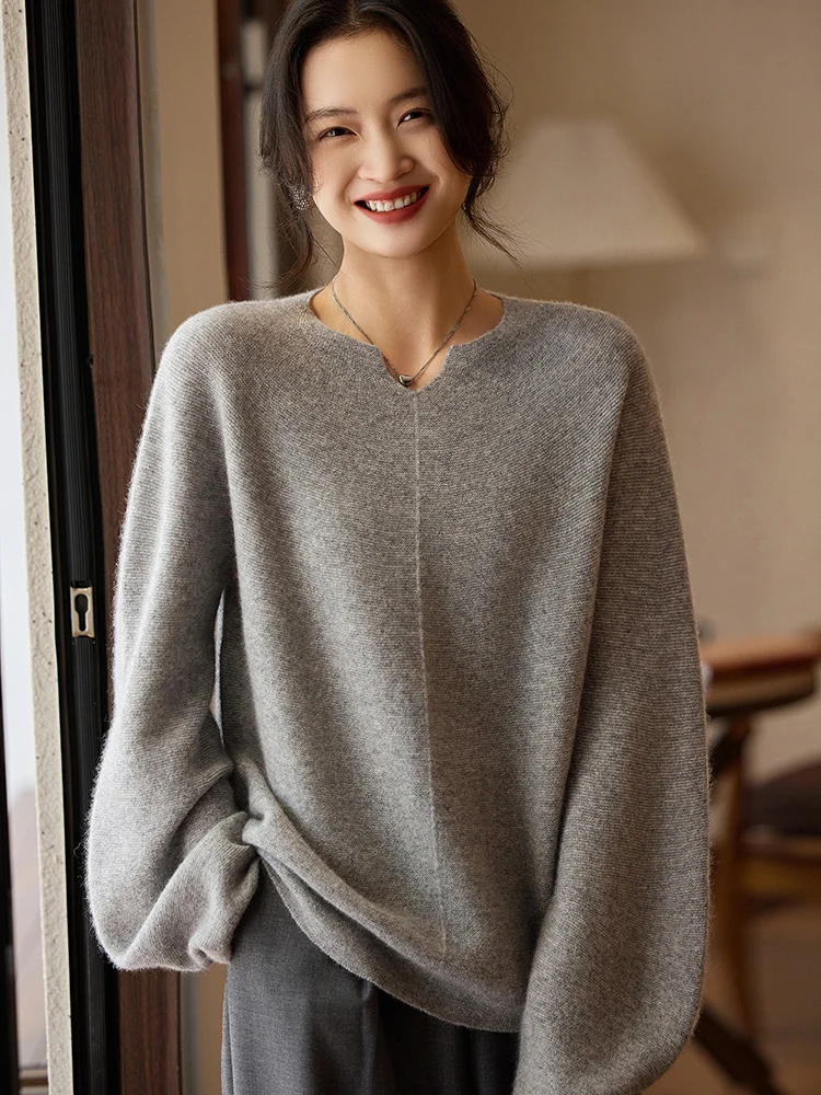 TLOML Nuove Donne 100% Lana Merino Maglieria Con Scollo A V Pullover Maglione di Cachemire Casual Allentato Stile Pigro Autunno Inverno Morbido Caldo Magliette E Camicette