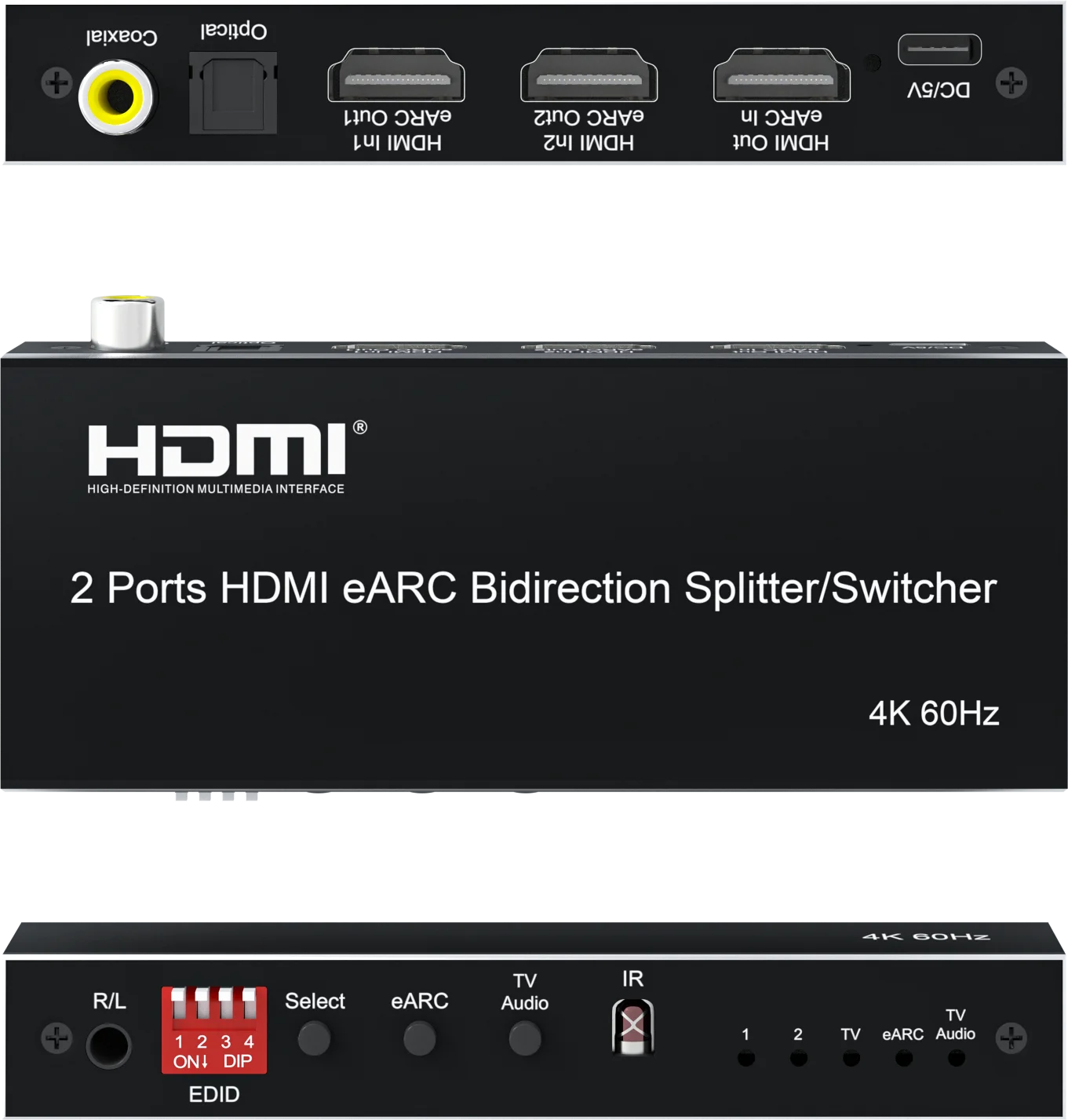 Fairikabe HDMI eARC Audio Extractor 2ports 4K@60Hz HDMI eARC  Bidirection Splitter Support HDCP2.2 HDR10 3.5 stereo 7.1 Channel